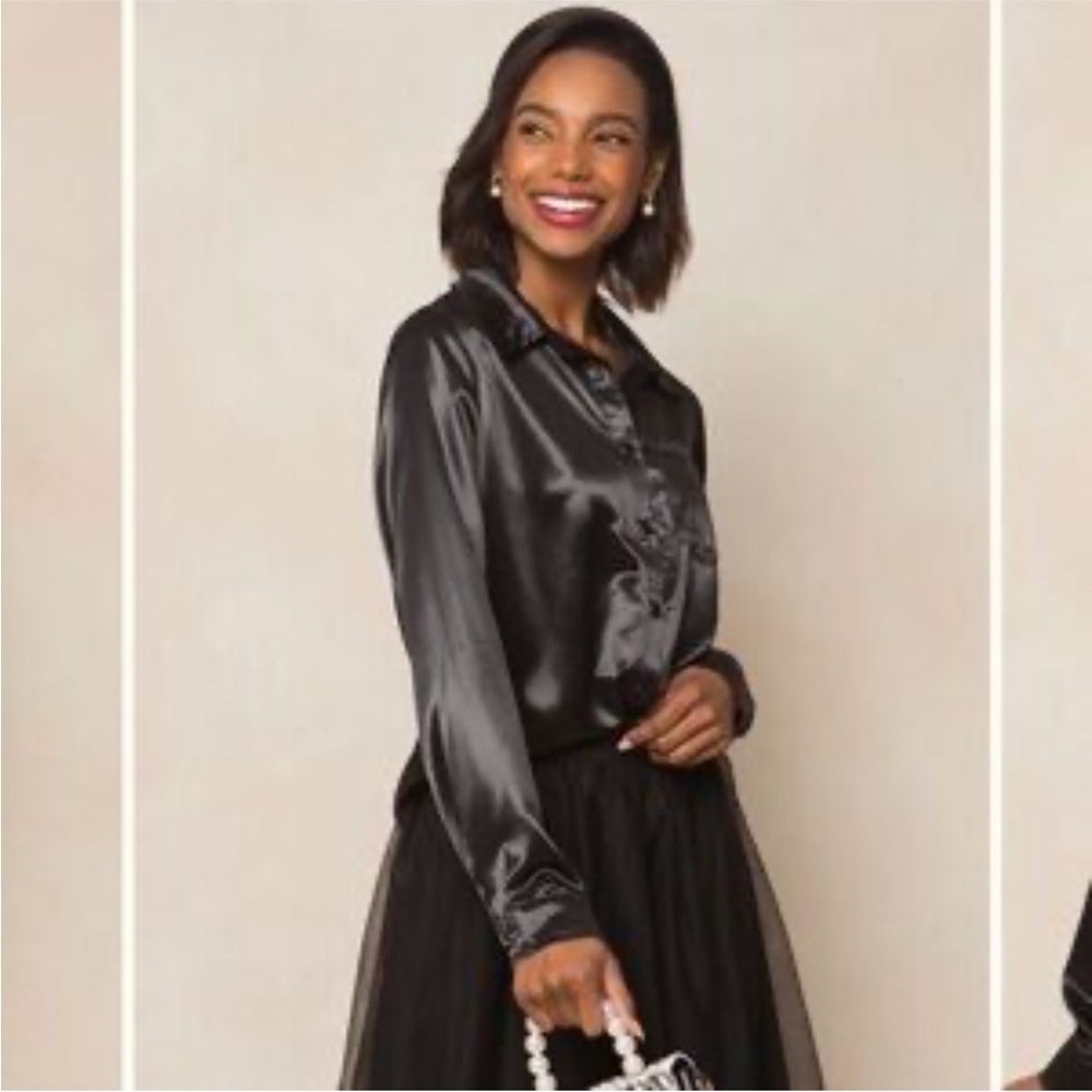 Ivy City Co Women’s Anita Blouse Black Button Up Size Medium